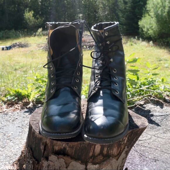 Vintage Black Leather Justin Style Riding Boots - Picture 1 of 7